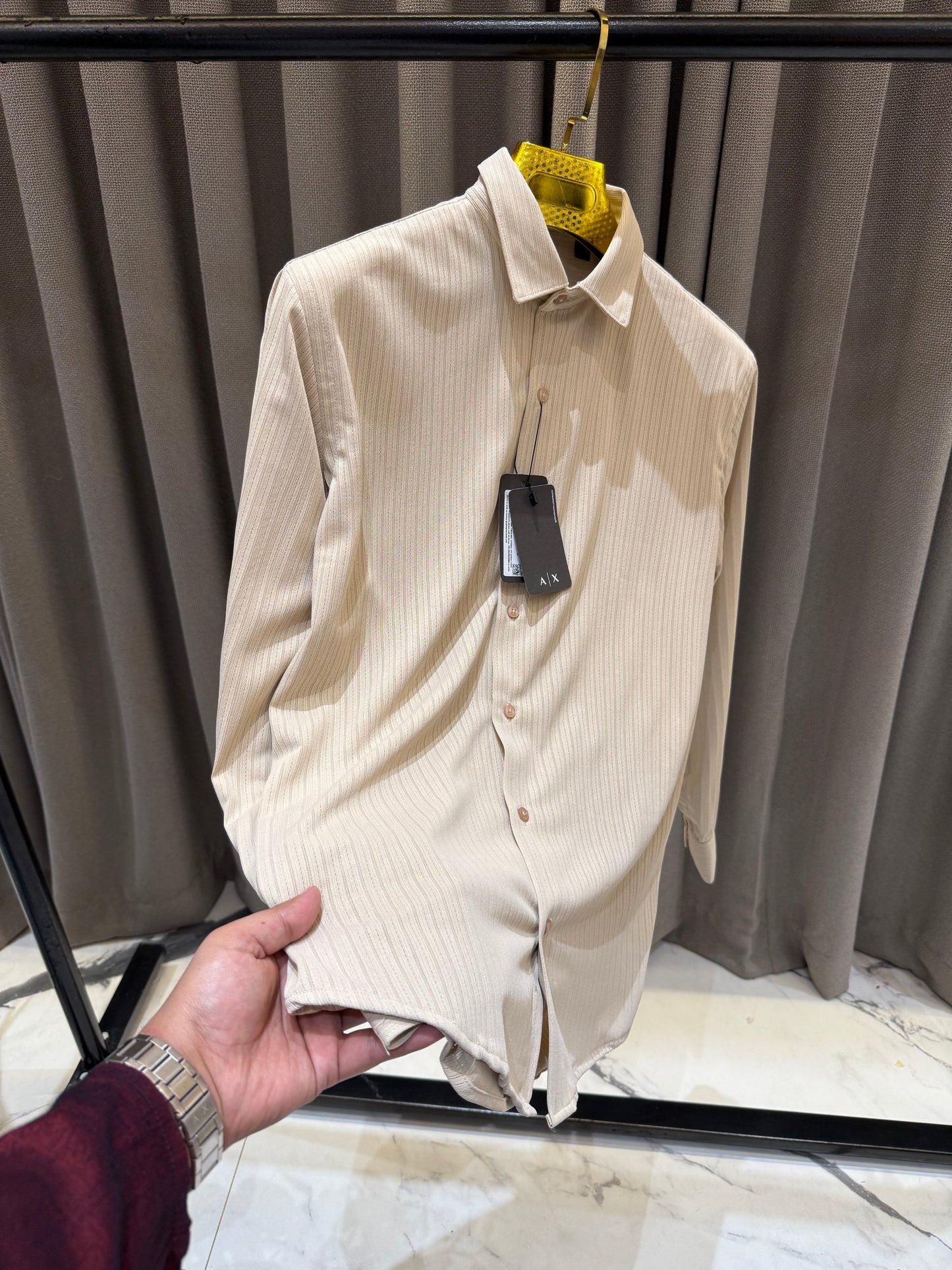ARMANI EXCHANGE BEIGE BROWN SHIRT