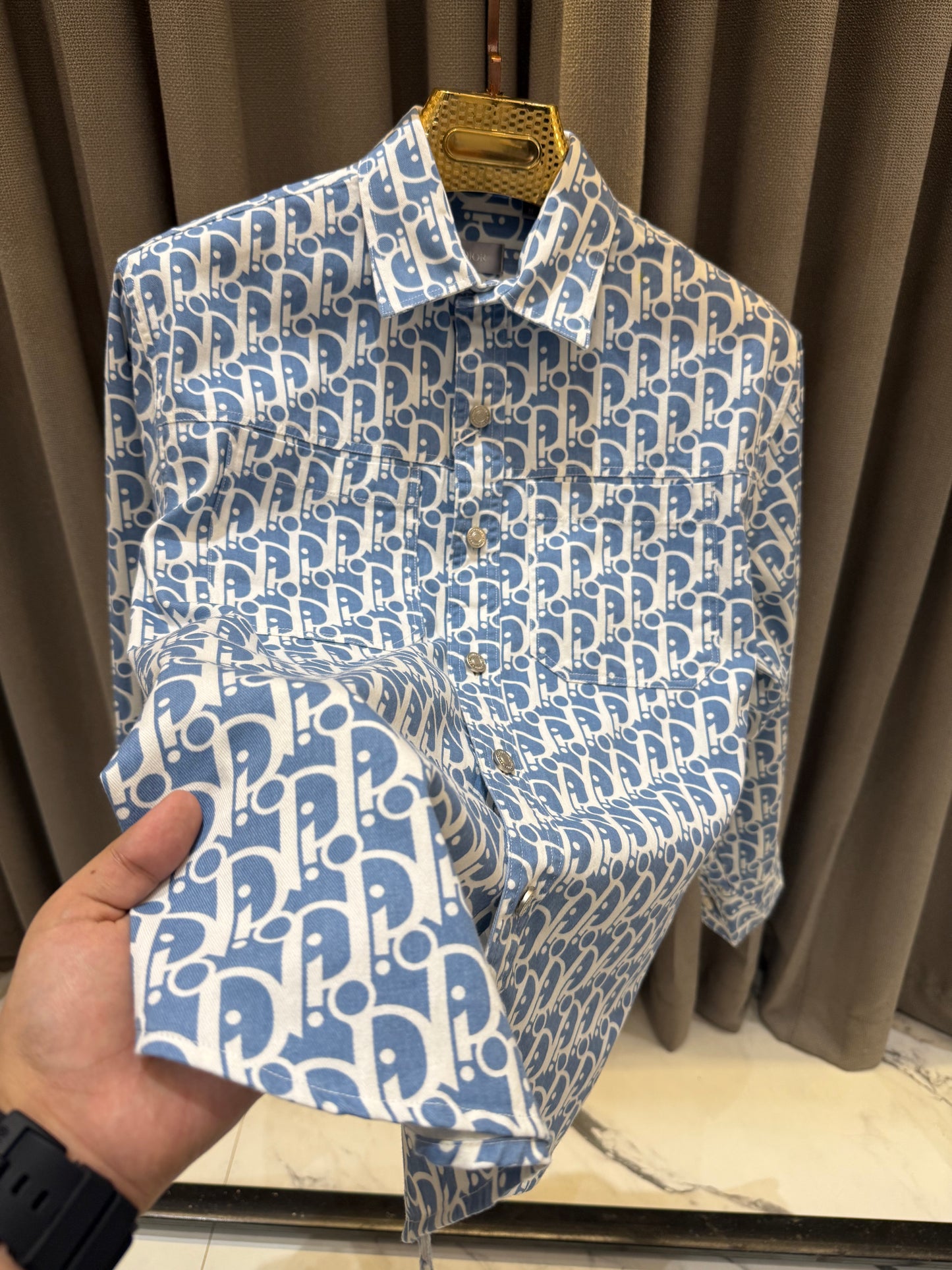 DIOR OBLIQUE IMPORTED SKY DENIM BLUE SHIRT