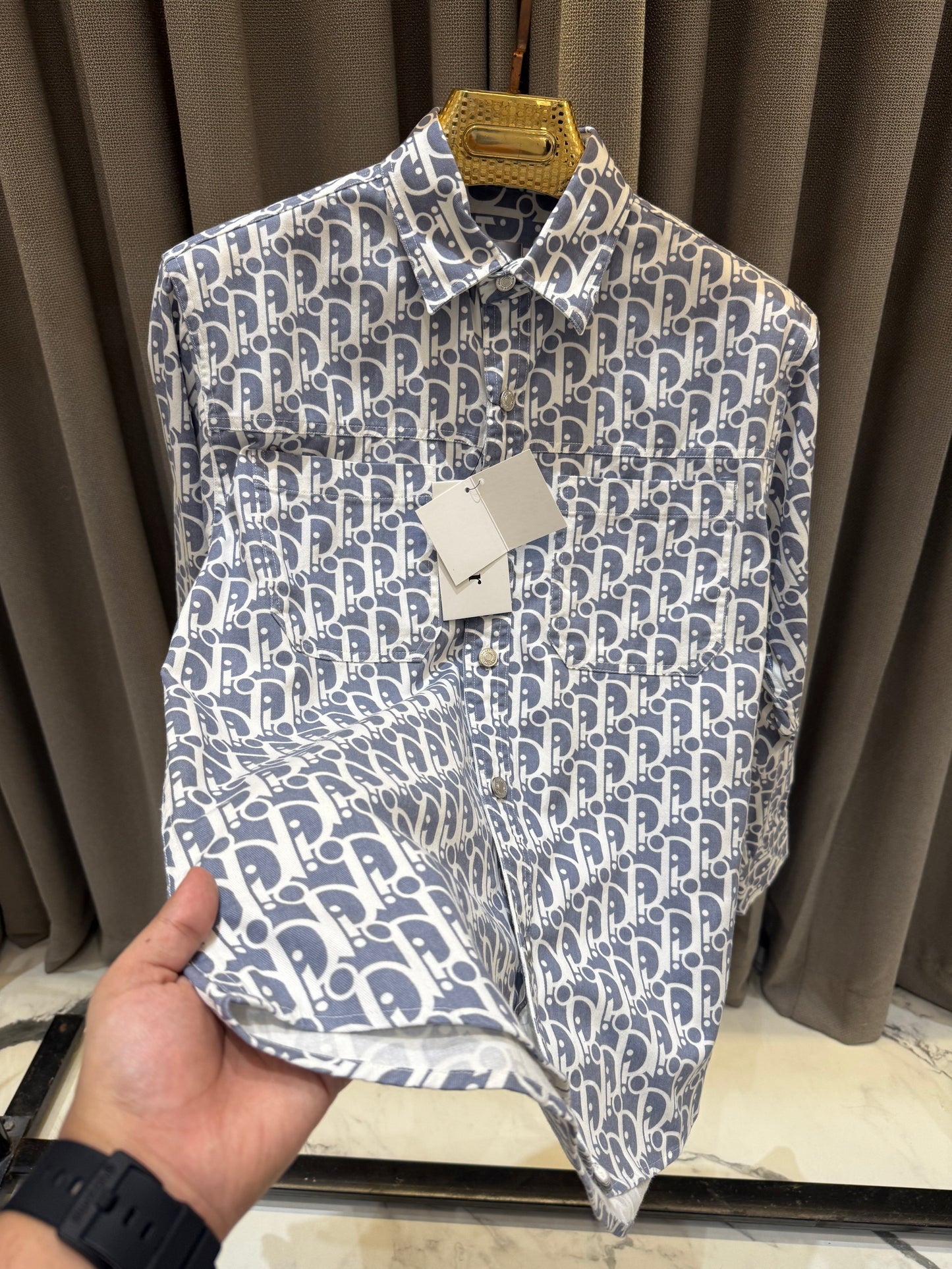 DIOR OBLIQUE IMPORTED GREY DENIM SHIRT