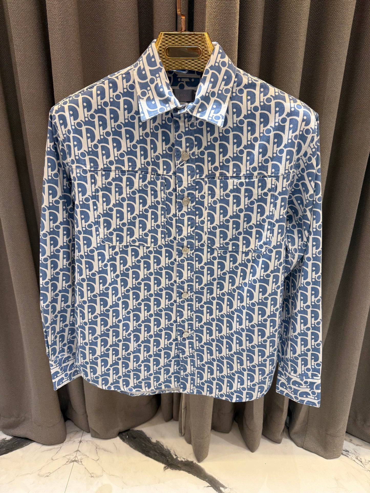 DIOR OBLIQUE IMPORTED SKY DENIM BLUE SHIRT